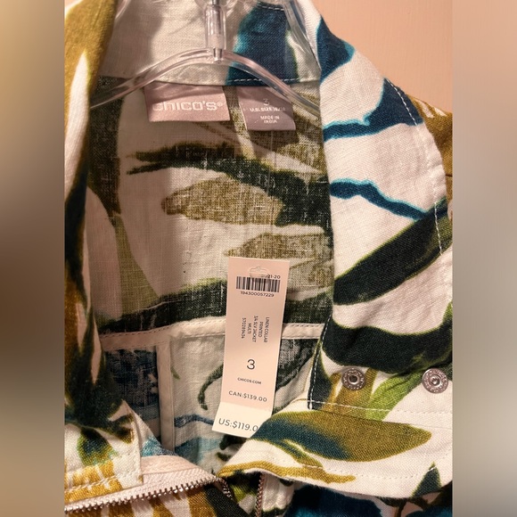 Chico’s Linen Collar Printed 3/4 sleeve Jacket Multi Size 3 - Picture 3 of 16